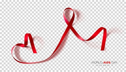 World Aids Day. Red Color Ribbon Isolated On Transparent Background. Vector Design Template For Poster.