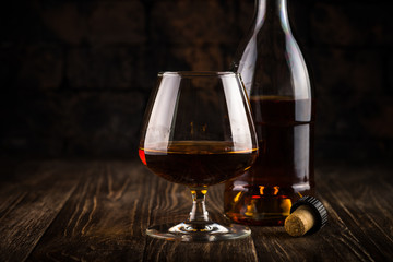 Cognac or brandy in the glass.