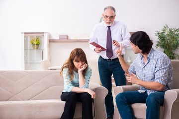 Young pair visiting experienced doctor psychologist