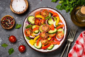 Summer fresh vegetable salad top view.