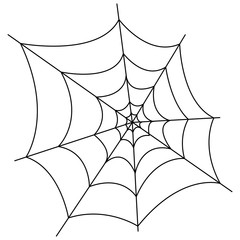Black web, line art. Scary spiderweb of halloween symbol. Vector illustration isolated on white background