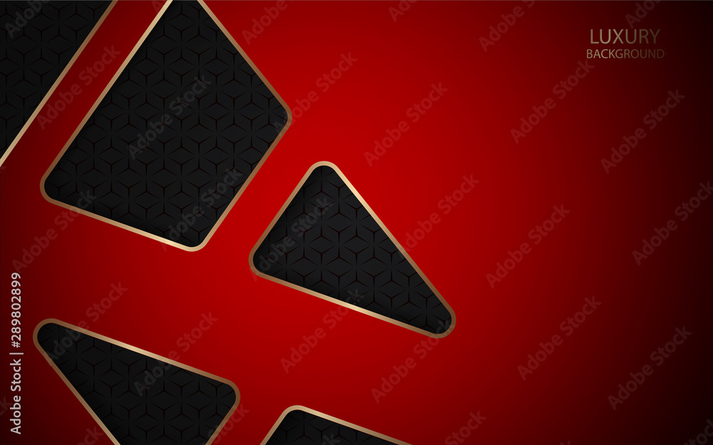 Poster abstract red overlapping layers background a combination with golden element decoration. luxury and 
