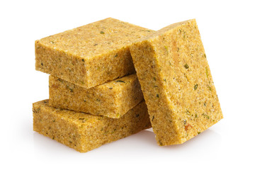 Delicious bouillon cubes, isolated on white background