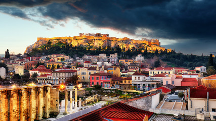 Athens and the Parthenon Temple of Acropolis during sunrise, Greece