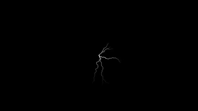 Multiple forking white lightnings striking from the middle of the screen in small radius in seamless loop