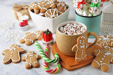 Cup of hot chocolate decorated with marshmallows