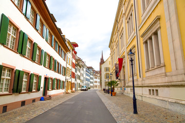 Old town colorful street in Basel city, Switzerland