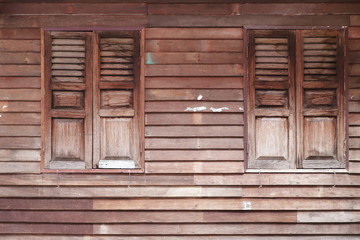 Vintage wooden window and wall background, Rustic antique architecture in Thailand