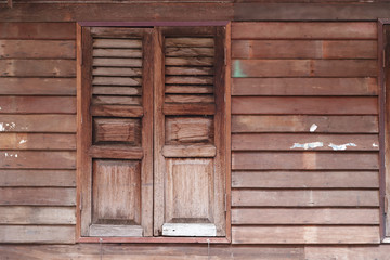 Vintage wooden window and wall background, Rustic antique architecture in Thailand