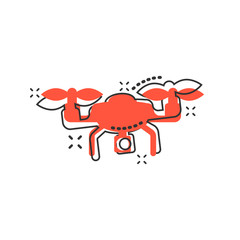 Drone quadrocopter icon in comic style. Quadcopter camera vector cartoon illustration on white isolated background. Helicopter flight business concept splash effect.