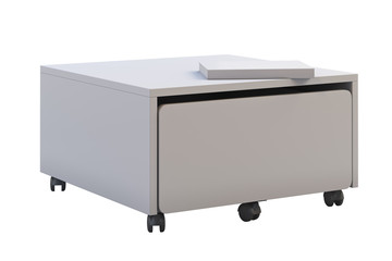 White storage box with casters. 3d render