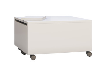 White storage box with casters. 3d render
