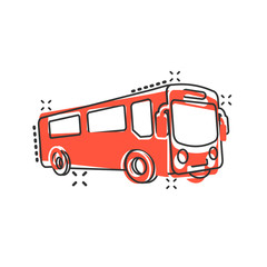 School bus icon in comic style. Autobus vector cartoon illustration on white isolated background. Coach transport business concept splash effect. © Lysenko.A