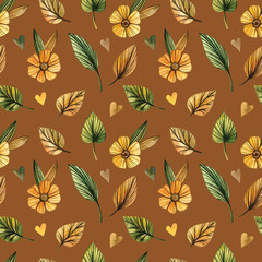 Watercolor seamless pattern autumn leaves on a white background. Hand drawn illustration. Design for wedding invitations, greeting cards, cards.