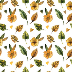 Obraz premium Watercolor seamless pattern autumn leaves on a white background. Hand drawn illustration. Design for wedding invitations, greeting cards, cards.