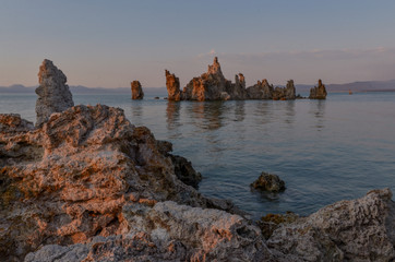 tufa rock towers at Mono Lake South Tufa Area during sunset (Mono County, California, USA)