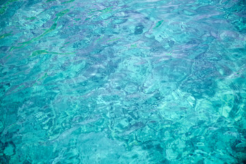 Abstract image of top view of shiny wave of clear blue sea water