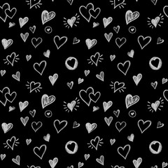 Love seamless pattern. Texture with white handwritten words. Valentines day background. Cute abstract romantic background. Repeat design for decor, prints