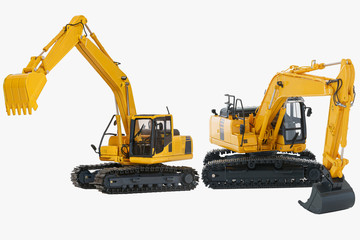Two Excavator loader  model with isolated on  a white background
