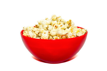 popcorn in bowl isolated on white