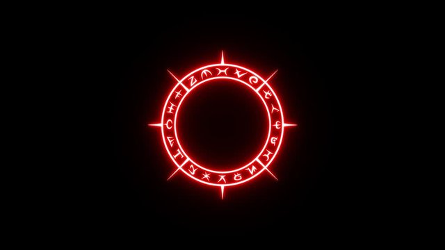 White occult circle with mystical symbols with pulsing red glow in seamless loop