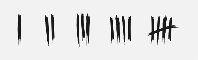 Tally marks on a prison wall isolated. Counting signs. Vector illustration.