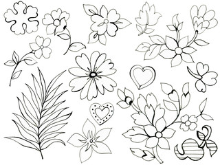 Hand drawn illustration henna tattoo elements and bouquet for your design textile, decorative paper, scrapbooking