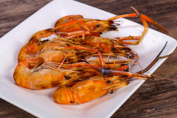 Grilled water prawn in the plate