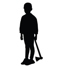 a boy with axe, silhouette vector