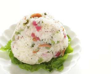 Japanese food, pickled plum and sesame rice ball