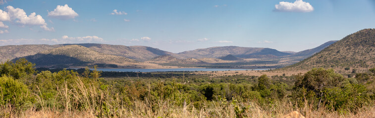 panorama landscape from Pilanesberg National Park, South Africa. Wildlife and nature. African safari