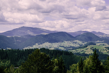 Mountain village landscape in the wild Ukrainian Bukovyna area