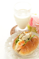 Chicken and potato mayonnaise salad in bun sandwich