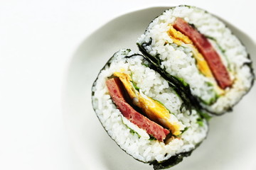 fried luncheon meat and egg in rica ball for Japanese foo damage