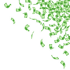 American dollar notes falling. Small USD bills on 