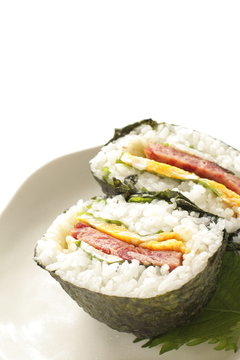 fried luncheon meat and egg in rica ball for Japanese foo damage