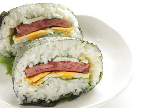 fried luncheon meat and egg in rica ball for Japanese foo damage