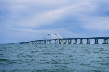 Crimean bridge over the sea of Azov view from the boat summer