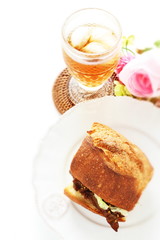 Homemade grilled beef and vegetable in French bread sandwich