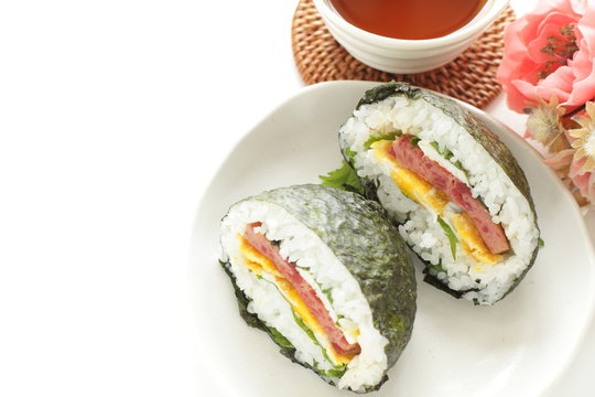 fried luncheon meat and egg in rica ball for Japanese foo damage