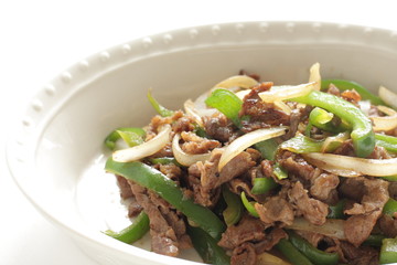 Chinese food, beef and onion stir fried 