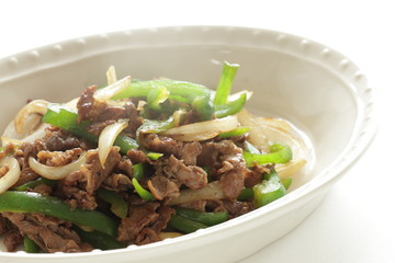 Chinese food, beef and onion stir fried 
