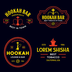 Set of hookah labels, badges and design elements. Hookah club. Shisha bar. Hookah lounge logo. Hookah pipes.