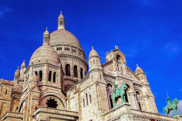 Fototapeta na wymiar Old photo with view of Basilica Sacre Coeur in Montmartre, Paris, France