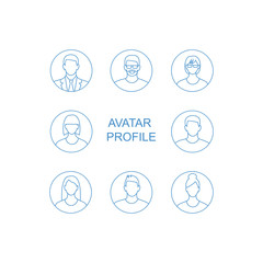 Avatar profile icon set including male and female. Set of Men and Women Characters Portraits, Round Avatar Icons Isolated on White Background, Collection of Young People Different Hair Styles, Types