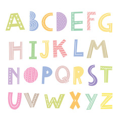 cute full colored doodle scandinavian alphabets letter font a-z