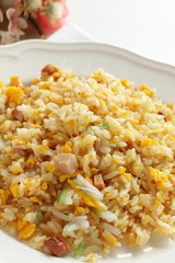 Chinese food, egg and roasted port fried rice
