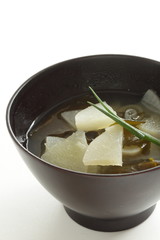 Japanese food, radish and wakeme seaweed miso soup