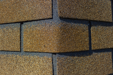 Close-up flexible soft bitumen tile Shinglas. Construction Landscaping