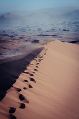 foot prints in a sand dune in the desert 